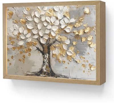 Wandlamp 40x30 cm - Oplaadbaar - Boom - Beige - Grijs - Goud - Abstract - Wandlampen binnen woonkamer - Slaapkamer lamp - Decoratieve nachtlamp - Vloerlamp draadloos