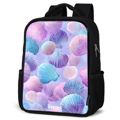 NoBoringSuitcases.com® - Rugzak zwart meisjes - Schooltas meisje - NoBoringSuitcases.com® - Rugzak zwart - Schooltas jongen & meisje - Gekleurde schelpen op een paarse achtergrond - Rugtas voor school - Boekentas kind - Schoolrugzak - Kinderrugzak