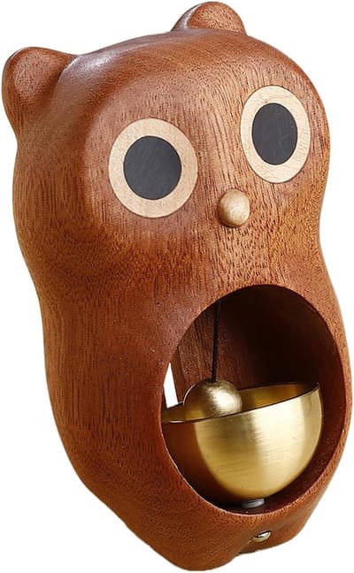 Houten Uil Deurbel - Decoratieve Bel - Bezoekers Melder - Natuurlijk Hout Design - 11.6 cm - Natuurlijk