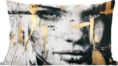 Sierkussens - Kussentjes Woonkamer - 60x40 cm - Portret - Vrouw - Penseelstreken - Goud