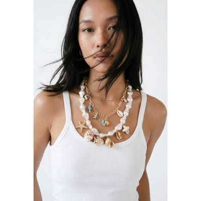 boohoo Dames Oceaan & Parel Detail Statement Bedel Ketting | Goud