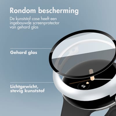 Screen protector - Geschikt voor Google Pixel Watch / Watch 2 / Watch 3 / Watch 4 (41 mm) - Full Cover Hard Case / Beschermend Hoesje - Zilver
