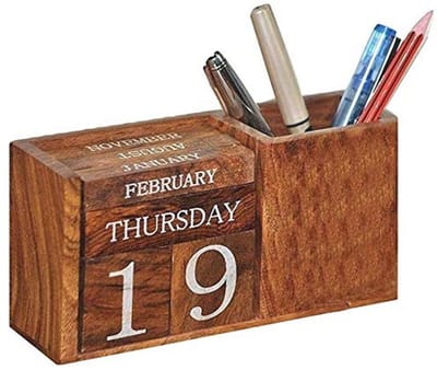 Houten eeuwigdurende bureaukalender - 16,5 x 2,1 x 8,9 cm - Decoratie voor thuis en op kantoor