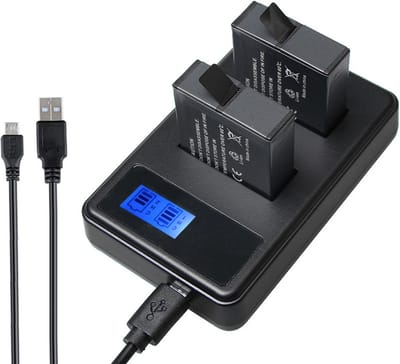 Dubbele batterij oplader met LCD geschikt voor GoPro Hero 8 Black - 7 (black/white/silver) - 6 en 5 - lader - zwart