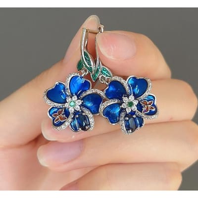 Caoshi Fancy Hangende Oorbellen Voor Vrouwen Delicate Bloemen Sieraden Voor Jubileumfeest Elegante Temperament Dames Accessoires Cadeau blue