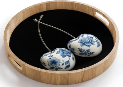 Dienblad rond 40x40 cm - Schootdienblad hout - Kersen - Delfts blauw - Fruit - Borrelplank rechthoek - Plateau houten dienbladen