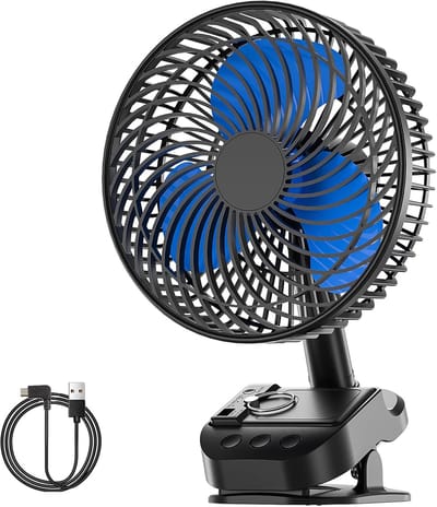 Clipventilator Oplaadbaar - 8 Inch Tafelventilator - 5 Snelheden - Timer - 10000 mAh - Zwart