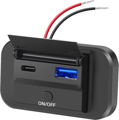 ProRide 12V USB/USB C Autolader 2 Poorten Opbouw met Schakelaar - 36W - QC3.0 - USB Stopcontact Auto, Boot en Camper - Blauw
