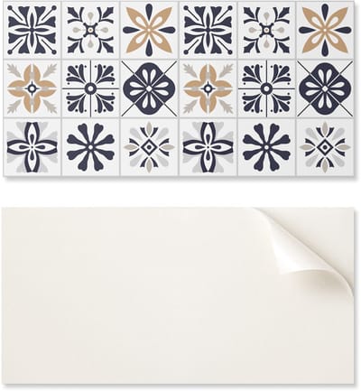 Zelfklevend vinylpaneel met print voor de badkamer, 100x50 cm, decoratieve patronen in tegelvorm.