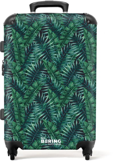 NoBoringSuitcases.com - Grote koffer - Palm bladeren patroon groen - Kinderkoffer geschikt voor jongen en meisjes - Reiskoffer met 4 wielen - Trolley op wieltjes - Rolkoffer groot kinderen - 72 liter - Ruimbagage valies 20kg