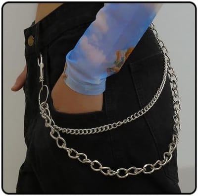 KZQ Dubbellaagse Metal Goth Broekketting Met Woordspeling, Hip Hop Emo Punk Grunge Kleding Accessoires Voor Jeans, Unisex Pantsketting Alternatief Sieraad