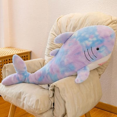 Nouveau jouet en peluche requin coloré oreiller tie-dye poupée requin dormir avec poupées cadeaux pour filles 35cm