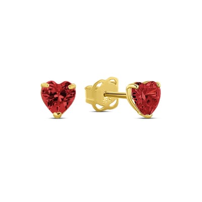 New Bling 9NBG-0686 Gouden Oorbellen met Zirkonia - 4,3x4mm - Hartje - Rood - Zirkonia - Oorknopjes - 14 Karaat - Goud