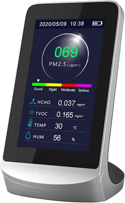Luchtkwaliteitsmeter - Lucht Analysator - Binnenlucht Meten - Meet PM2.5 TVOC HCHO - 145 x 78 x 97 mm - Zwart