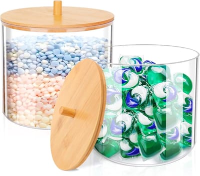 2 stuks wasmiddel-pod-opslag, hoge capaciteit kunststof waspoeder opbergdoos, badkamer opslag wasmiddelbox voor wasmiddel, badbommen, wasparfum