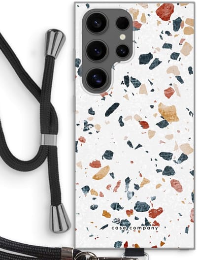 Case Company® - Hoesje met koord geschikt voor Samsung Galaxy S24 Ultra hoesje met Koord - Terrazzo N°4 - Telefoonhoesje met Zwart Koord - Bescherming aan alle Kanten en Over de Schermrand