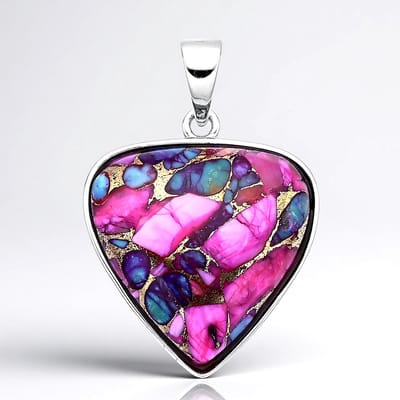 Cavill - Zilveren hanger 925 sterling zilver - Turquoise mozaïek 12,48 ct triljant cabochon - Asymmetrisch kleurrijk unisex sieraad - 30x20.5 mm