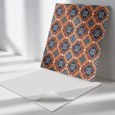 Wallfluent Vinyl Tegels - Geometrie in Bruin en Wit Vinyl Wandtegels - 30 cm x 30 cm - Bruin PVC Tegels - Verpakking van 9 stuks - Vierkant PVC Tegels - Patroon Plaktegels - Wand PVC Tegels - Plaktegels Keuken en Badkamer