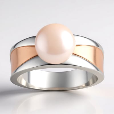 Cavill - Ronde Akoya Parelring 8mm - 925 Sterling Zilver Gerhodineerd - Modern met Roségoud Accent - Luxe Parel Sieraden Dames