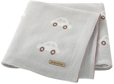 IL BAMBINI beige babydeken met auto's - 100% katoen extra zacht 100x80cm - Pluisvrije deken - babydekentjes voor wieg of ledikant - kraamcadeau