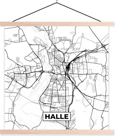 Posterhanger incl. Poster 40x40 cm - Schoolplaat - Halle - Kaart - Plattegrond - Stadskaart - Textielposter - Blanke latten - Stadskaart