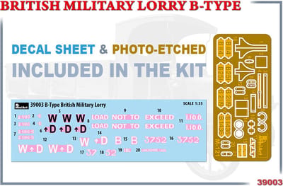MiniArt Modelbouwpakket Militaire voertuigen - 39003 British military lorry B-Type Plastic - 1:35 - Modelbouw