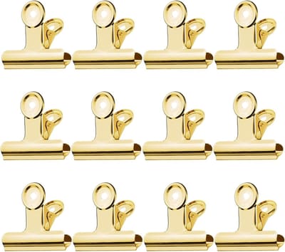 Grote Binder Paper Clips Set van 12 Stuks, Metalen Klemmen voor Creatief Gebruik, Voedselzakken, Tekenborden en Foto's in Huis en Kantoor (Goud)
