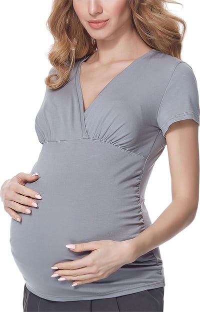 Bellivalini Dames Positie - Shirt Met Borstvoedingsfunctie – Grijs – XS - BLV-BLV50-123-BL
