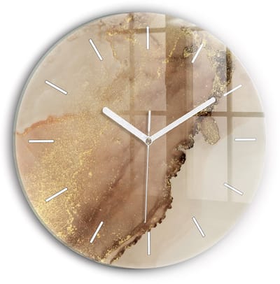 Wallfluent Wandklok - Beige moderne kunst Stijlvolle Klok - 30 cm x 30 cm - Bruin Wandklok - Witte Handen - Wandklok Zonder Cijfers - Wandklok voor in de Keuken - Ronde Glazen Klok - Scandinavisch Wandklok - Klok met Print