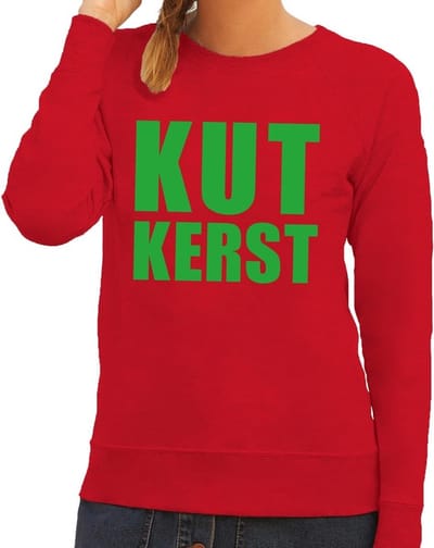 Bellatio Decorations Foute kersttrui - sweater - Kut Kerst tekst - rood - voor dames - Kersttruien XS