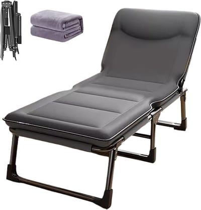 Opvouwbaar campingbed - Extra slaapbed - Buitenreizen thuis - Verstelbare rugleuning - 190x70cm - Grijs