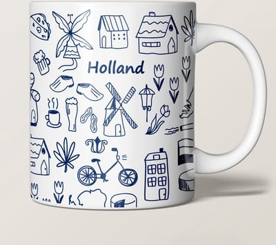 Mokken set Holland (4 stuks) - Koffiemok in Hollandse Thema - Voordeelset - mok / beker voor koffie of andere dranken - By Kleurmedia