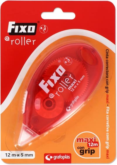 Fixo Roller Correctietape 5 mm x 12 m – Ergonomisch Ontwerp, Snel Droog, Ideale Schoolbenodigdheden