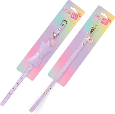 Studio Pets® Stijlvolle Paarse Halsband met Strik en Riem voor Knuffels – Geschikt voor 16 cm en 23 cm Knuffels