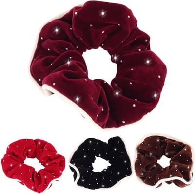 Zachte fluwelen haarbanden met rhinestones - elastische scrunchies voor een stijlvolle paardenstaart - perfect voor de winter en dagelijks gebruik