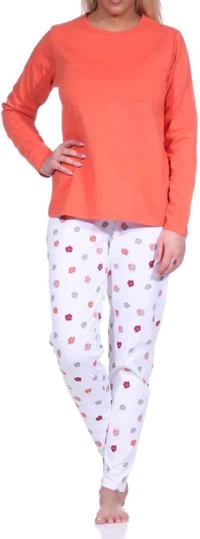 Casual lange damespyjama met een geweldige kleurencombinatie - bloemen/strepen