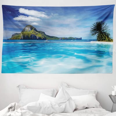 ABAKUHAUS Landschapstapijt en sprei, Zeebergpalmen, 230 x 140 cm, Turkooisgroen