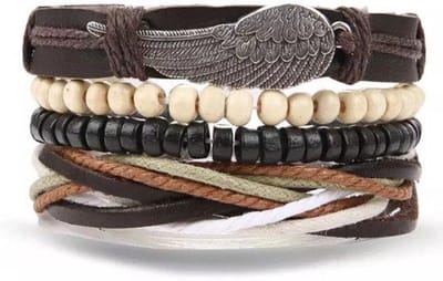 Jomide Herenarmbanden Veer - Imitatieleer - Bruin - 4 delig