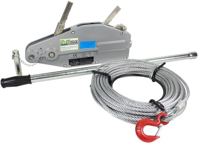 TRUTZHOLM - Staalkabeltakel - 800 kg - Handlier met 20m Staalkabel - Bosbouwlier - Grijptakel - Aluminium - Treklier - Touwtakel