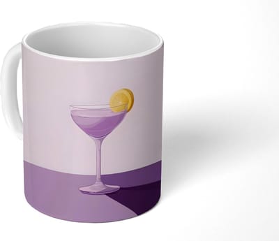 Mok - Koffiemok - Cocktail - Paars - Minimalistisch - Citroen - Mokken - 350 ML - Beker - Koffiemokken - Theemok