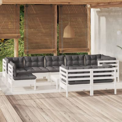 vidaXL - 10-delige - Loungeset - met - kussens - massief - grenenhout - wit