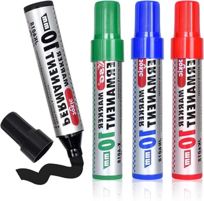 Permanent Markers Set van 4 Kleuren - Zwart, Rood, Blauw, Groen, 2-10mm Punt, Watervast, Vlekbestendig, Sneldrogend voor Glas, Plastic, Metaal en Hout