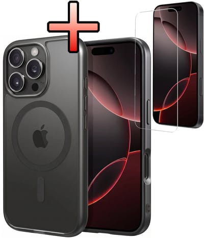 Hoesje - Met Screenprotector - Geschikt voor Apple iPhone 16 Pro - Magsafe Compatible - Sterk & Shockproof - Back Cover - Shock Proof Case - Telefoon Hoes - Zwart
