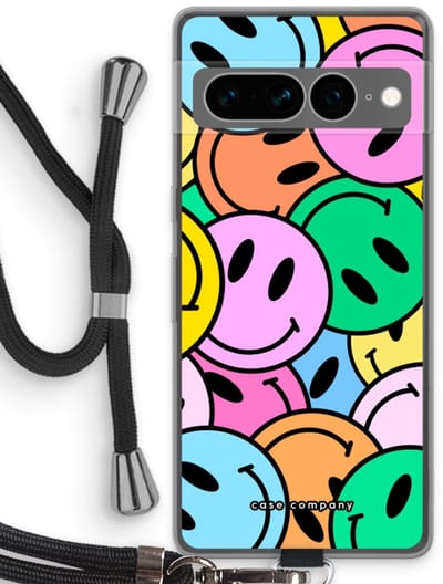 Case Company® - Hoesje met koord geschikt voor Google Pixel 7 Pro hoesje met Koord - Smiley N°1 - Telefoonhoesje met Zwart Koord - Bescherming aan alle Kanten en Over de Schermrand