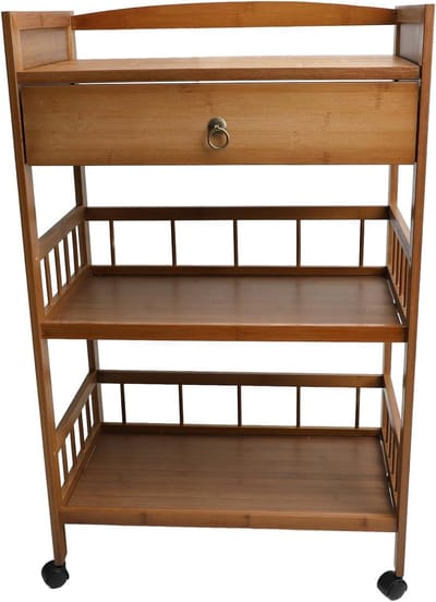 Mobiele Serveerwagen - Bijzettafel met wielen - Keuken organiseren - Bamboe stijl - 80 x 50 x 30 Cm - Natuurlijk