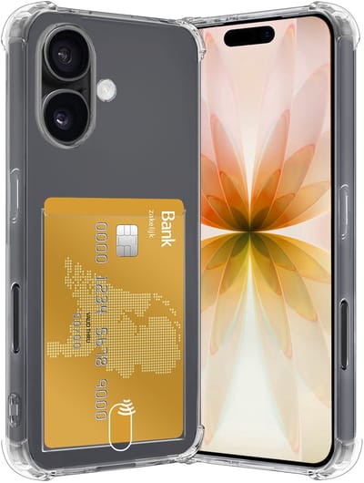 Hoes - Geschikt voor Apple iPhone 17 - Met Pashouder en Kaarthouder - Telefoon Hoesje Shockproof - Siliconen Case - Back Cover - Shock Proof - Pasjes Houder - Transparant