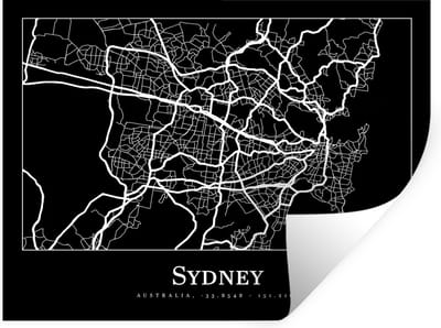 Muurstickers - Sticker Folie - Kaart - Sydney - Stadskaart - Plattegrond - 40x30 cm - Plakfolie - Muurstickers Kinderkamer - Zelfklevend Behang - Zelfklevend behangpapier - Stickerfolie