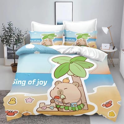Capibara Voor Thuis Dekbedovertrek Set 3d Kinderbeddengoed 100% Polyester Bedrukt Schattig Cartoon Dekbed Geschikt Kinderen 90x200cm