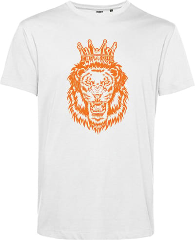 T-shirt Leeuw Met Kroon Oranje | Koningsdag kleding | Oranje Shirt | Wit | maat XS