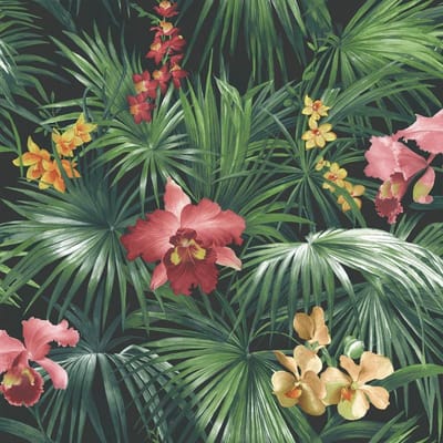 Behang met tropische bladeren en bloemen - Behang - Wandbekleding - Wallpaper - Vliesbehang - Global Fusion - 0,53 x 10 M.